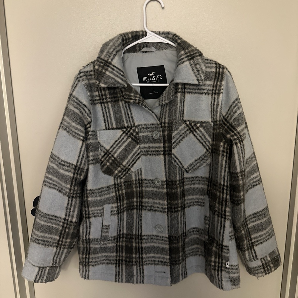 Hollister Blue and Black Plaid Jacket